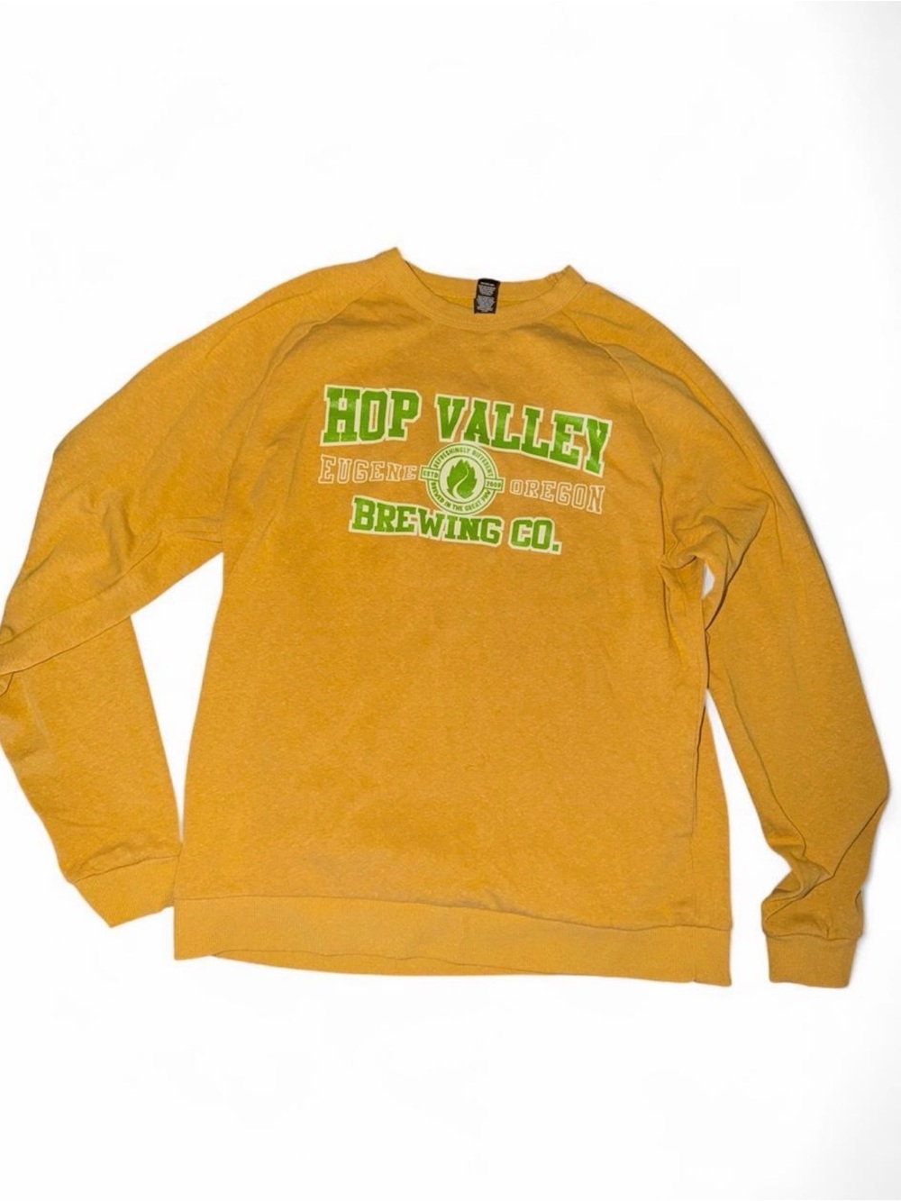 District Men's Mustard Yellow Crewneck with Green Hop Valley Logo